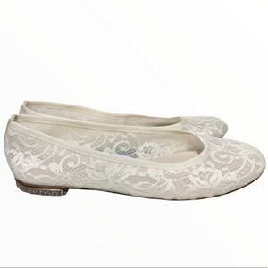 Anthropologie Harriet Wilde Ballet Flats Bridal Lace Bedazzled White 6